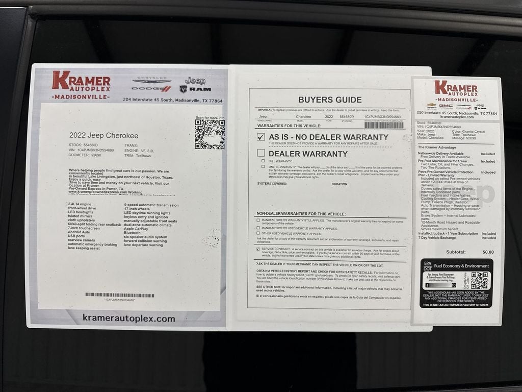 2022 Jeep Cherokee Trailhawk 4x4