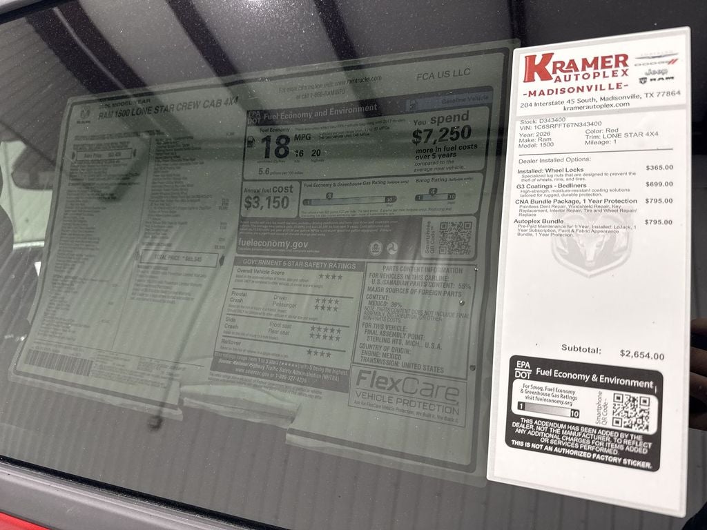 2026 RAM Ram 1500 RAM 1500 LONE STAR CREW CAB 4X4 5'7' BOX